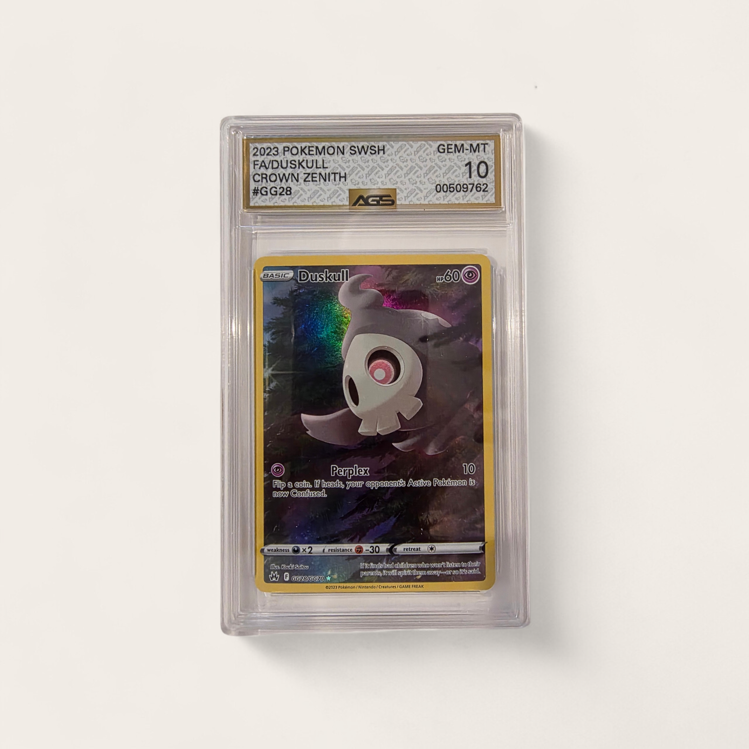 Duskull #GG28 Full Art - AGS 10 Gem Mint Graded Slab - 2023 Pokémon Crown Zenith Galarian Gallery