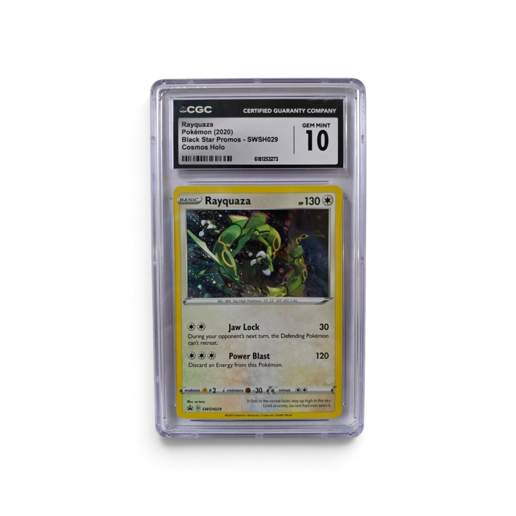 2020 Pokémon Black Star Promo RAYQUAZA SWSH029 (Cosmos Holo) - CGC 10 Gem Mint Graded Slab
