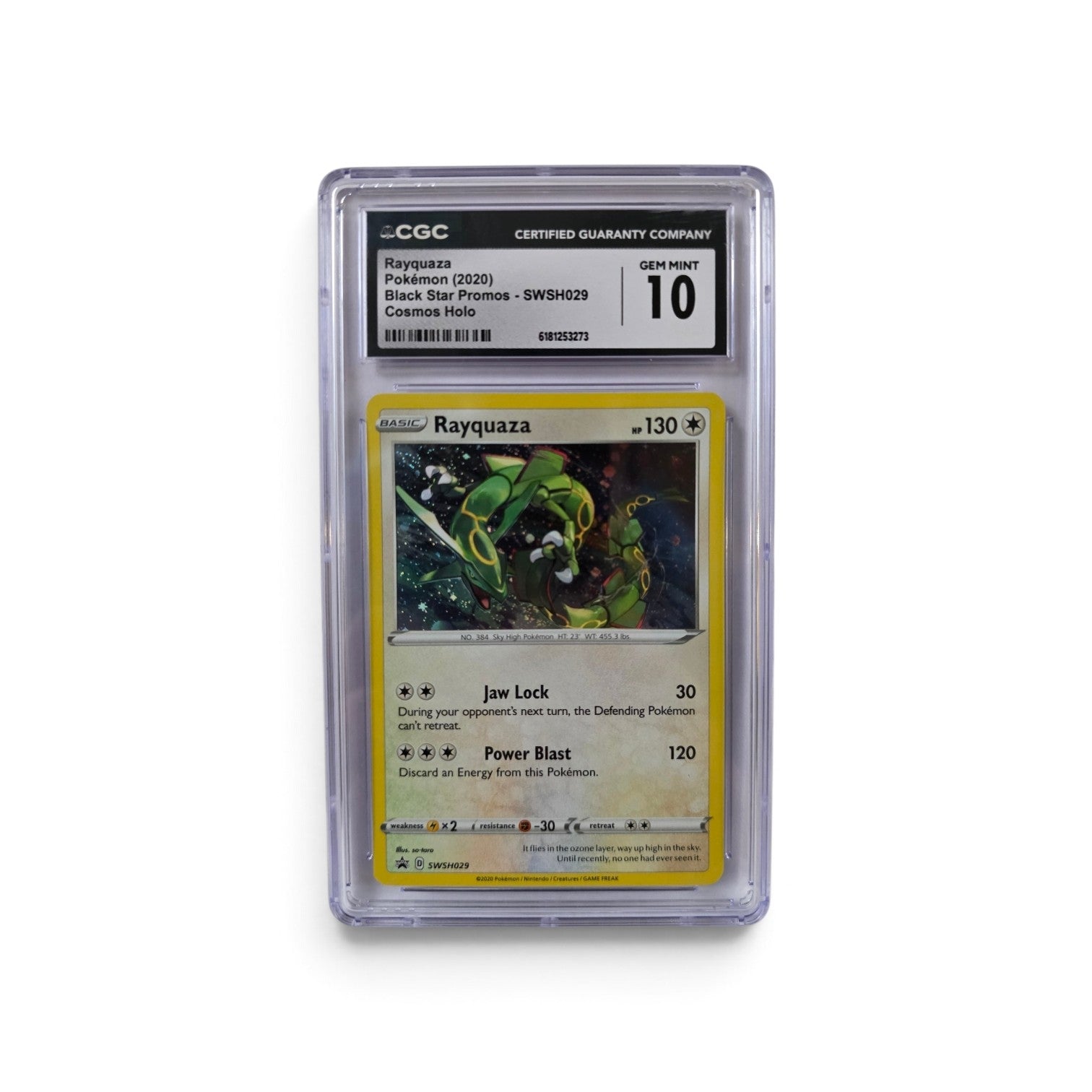 2020 Pokémon Black Star Promo RAYQUAZA SWSH029 (Cosmos Holo) - CGC 10 Gem Mint Graded Slab