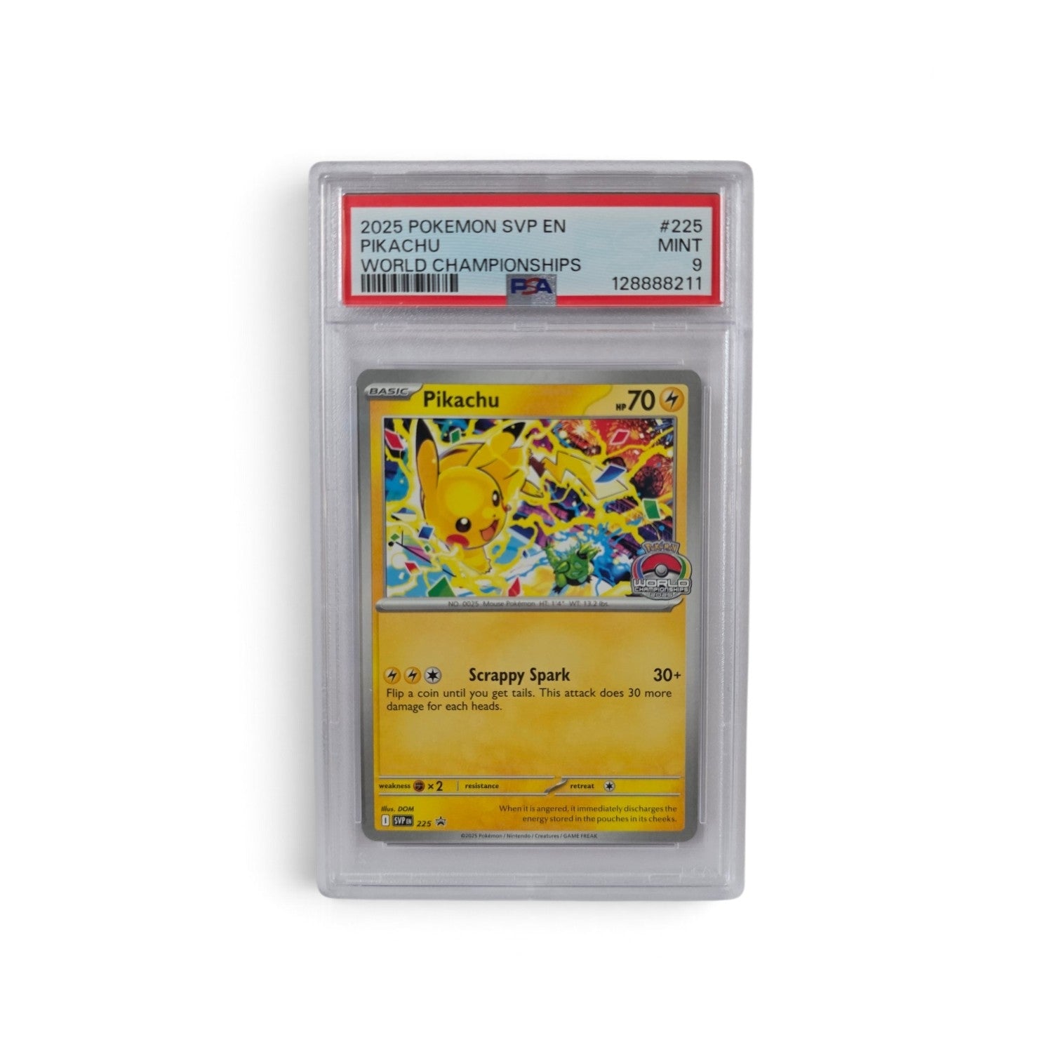2025 Pokémon SVP EN PIKACHU 225 (World Champs Promo) - PSA 9 Mint Graded Slab